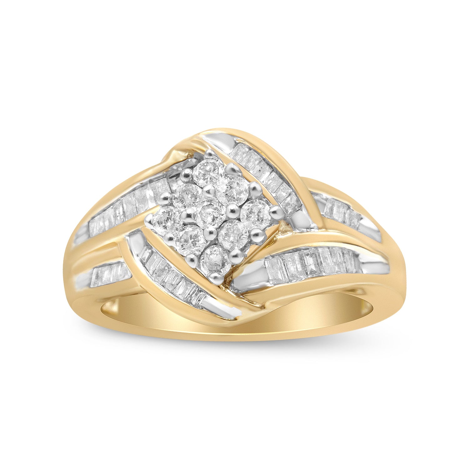 10K Yellow and White Gold 3/4 Cttw Diamond Cluster and Swirl Ring (H-I Color, I1-I2 Clarity) by Bids.com