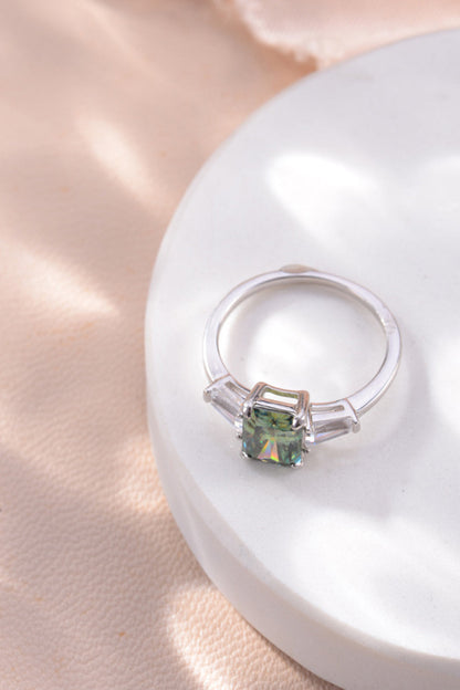 2 Carat Green Radiant-Cut Sparkala™ Platinum Over Pure Sterling Silver Ring - DestGlow