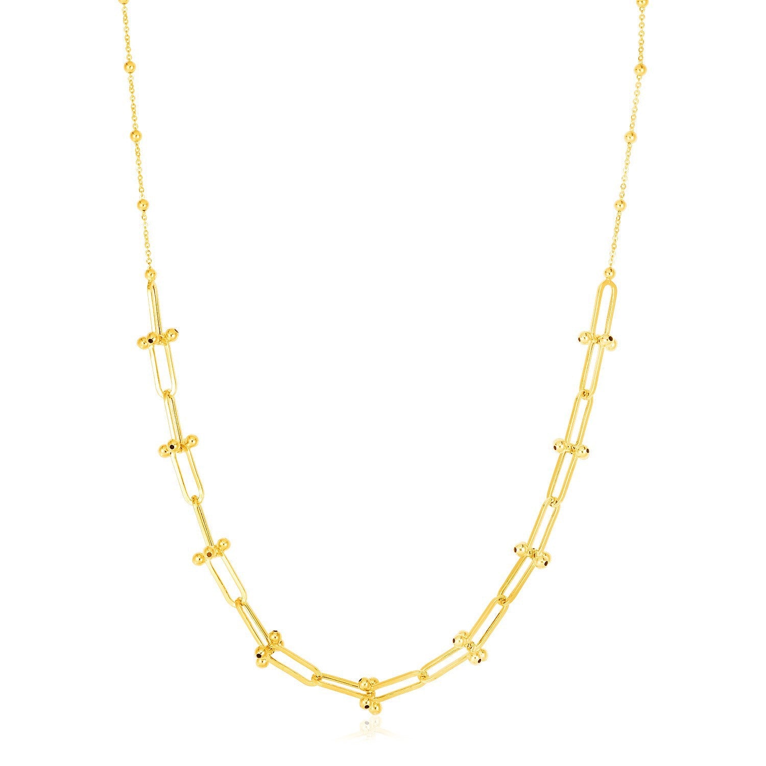 14k Yellow Gold Beaded U Link Chain Necklace by Bids.com