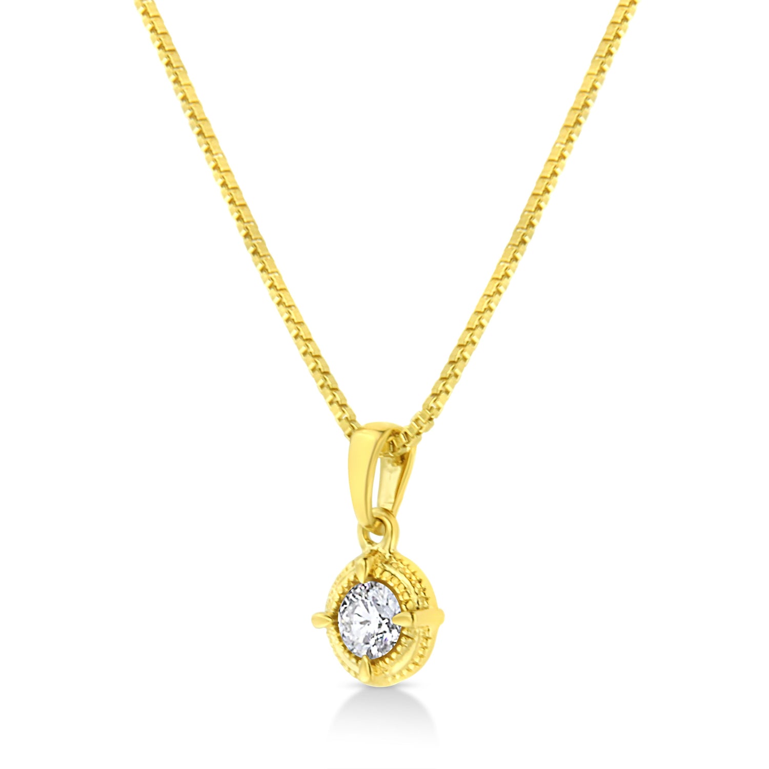 14K Yellow Gold Plated .925 Sterling Silver 1/2 Cttw Brilliant Round Cut Diamond Solitaire Milgrain 18" Pendant Necklace (K-L Color, I2-I3 Clarity) by Bids.com