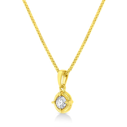 14K Yellow Gold Plated .925 Sterling Silver 1/2 Cttw Brilliant Round Cut Diamond Solitaire Milgrain 18" Pendant Necklace (K-L Color, I2-I3 Clarity) by Bids.com