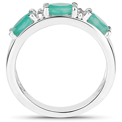 1.38 Carat Genuine Emerald and White Topaz .925 Sterling Silver Ring by Bids.com
