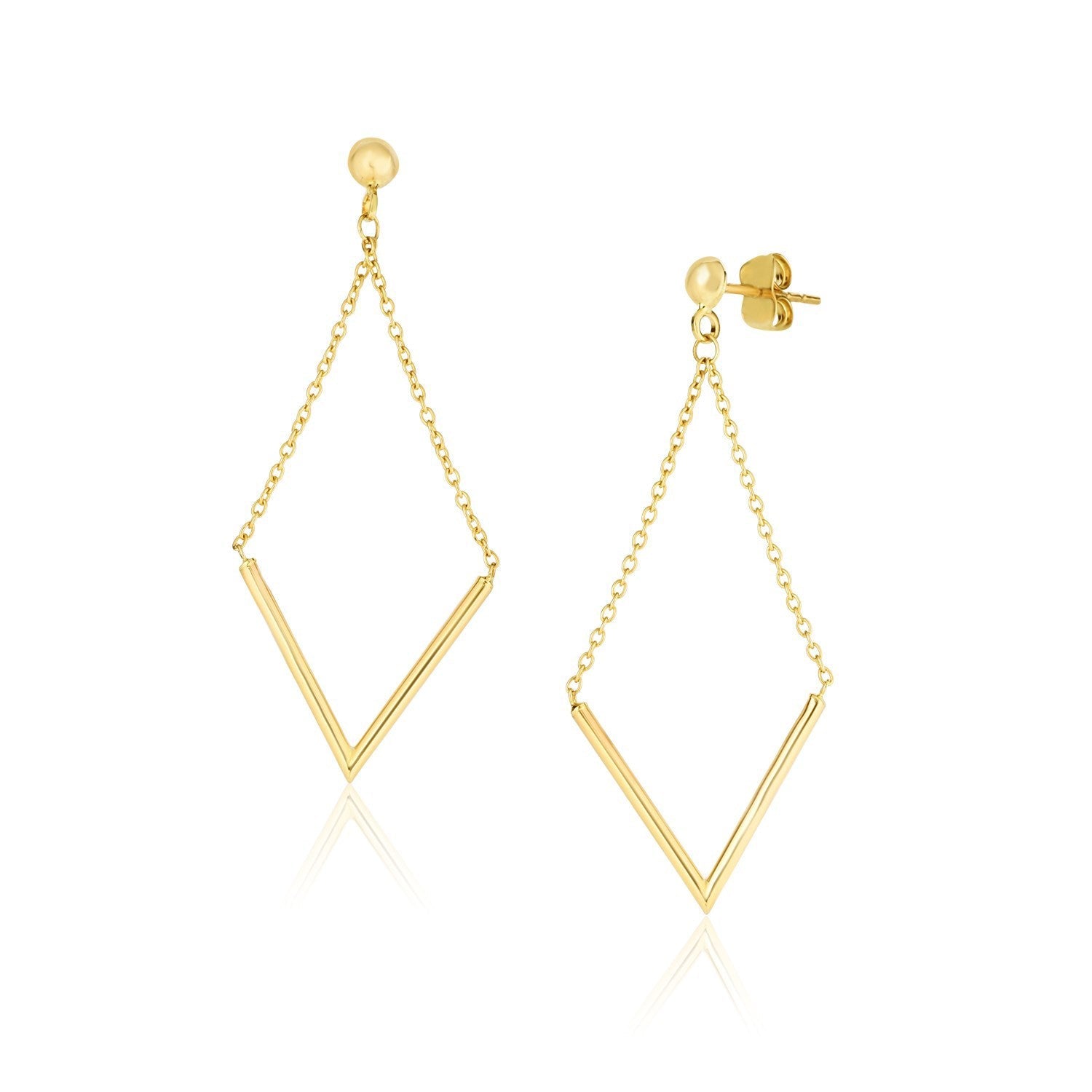 14k Yellow Gold Diamond Shape Chain Drop Earrings by Bids.com