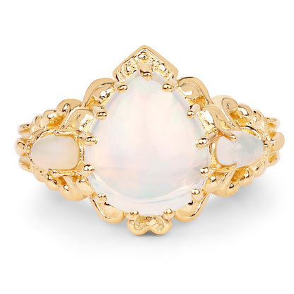 14K Yellow Gold Plated 3.26 Carat Genuine Ethiopian Opal .925 Sterling Silver Ring by Bids.com