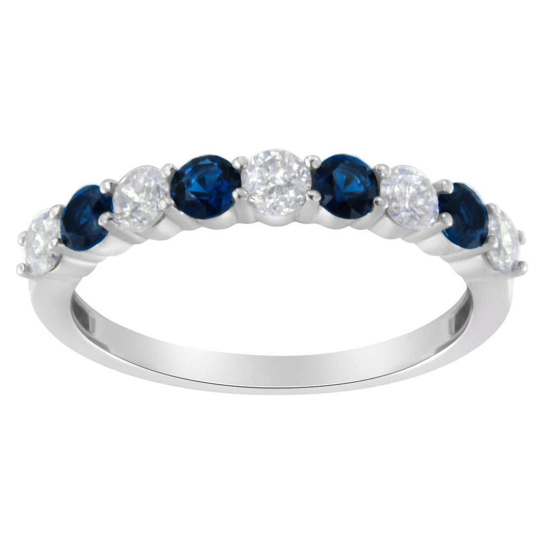 10KT White Gold 1/2 cttw Diamond and 3MM Created Blue Sapphire Gemstone Band Ring (H-I, I1-I2) - Size 7 by Bids.com