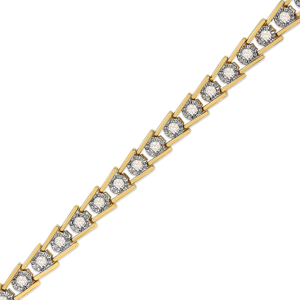 14K Yellow Gold Plated .925 Sterling Silver 2.00 Cttw Miracle Set Diamond Wave Link Bracelet (L-M Color, I2-I3 Clarity) - Size 7.25"  DestGlow