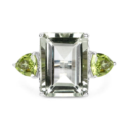 11.90 Carat Genuine Green Amethyst and Peridot .925 Sterling Silver Ring  DestGlow