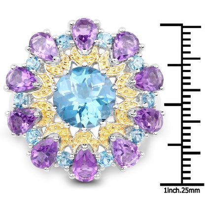 8.86 Carat Genuine London Blue Topaz and Amethyst .925 Sterling Silver Ring by Bids.com