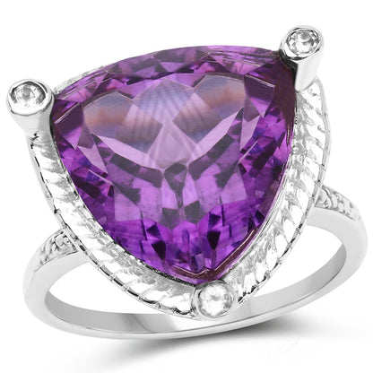 8.29 Carat Genuine Amethyst and White Topaz .925 Sterling Silver Ring  DestGlow