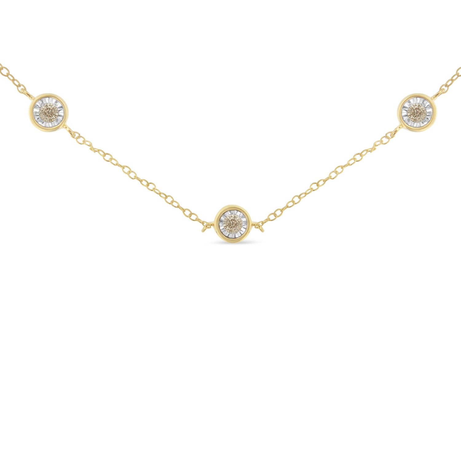 Yellow Color Plated Sterling Silver Diamond Station Necklace (1/2 cttw, K-L Color, I2-I3 Clarity) by Bids.com