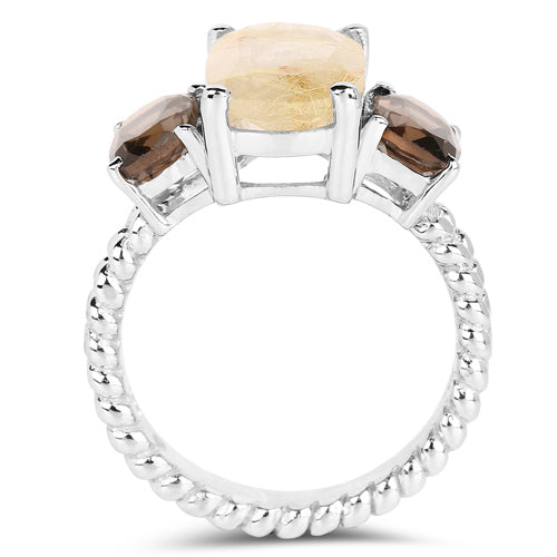 5.75 Carat Genuine Golden Rutile &amp; Smoky Quartz .925 Sterling Silver Ring by Bids.com