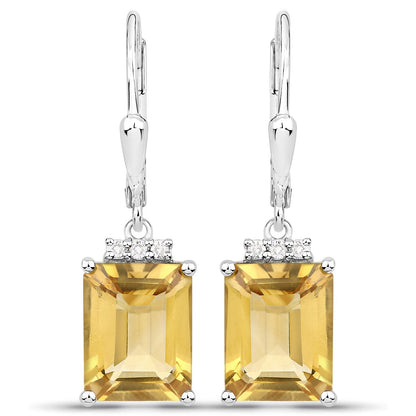 5.63 Carat Genuine Citrine and White Topaz .925 Sterling Silver Earrings  DestGlow