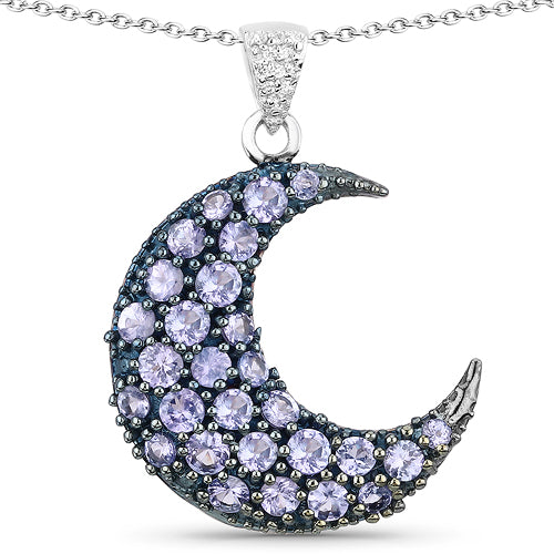 2.23 Carat Genuine Tanzanite and White Zircon .925 Sterling Silver Pendant  DestGlow