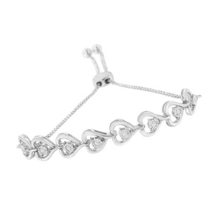 Sterling Silver Diamond Woven Heart Bolo Bracelet (0.1 cttw, H-I Color, I2-I3 Clarity) by Bids.com