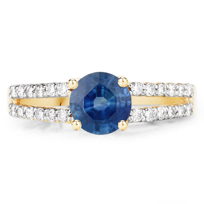 1.29 Carat Genuine Blue Sapphire and White Diamond 14K Yellow Gold Ring by Bids.com