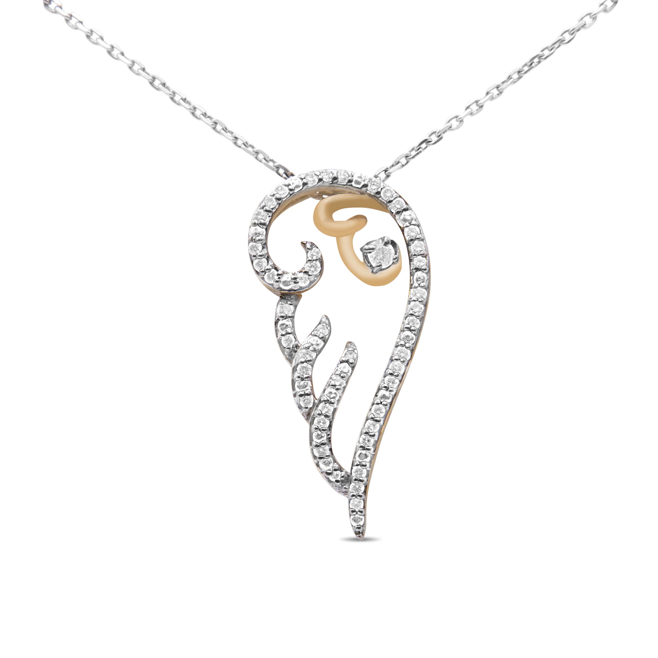 10K Yellow Gold over .925 Sterling Silver 1/4 Cttw Diamond Angel Wing 18" Pendant Necklace (H-I Color, I1-I2 Clarity) by Bids.com