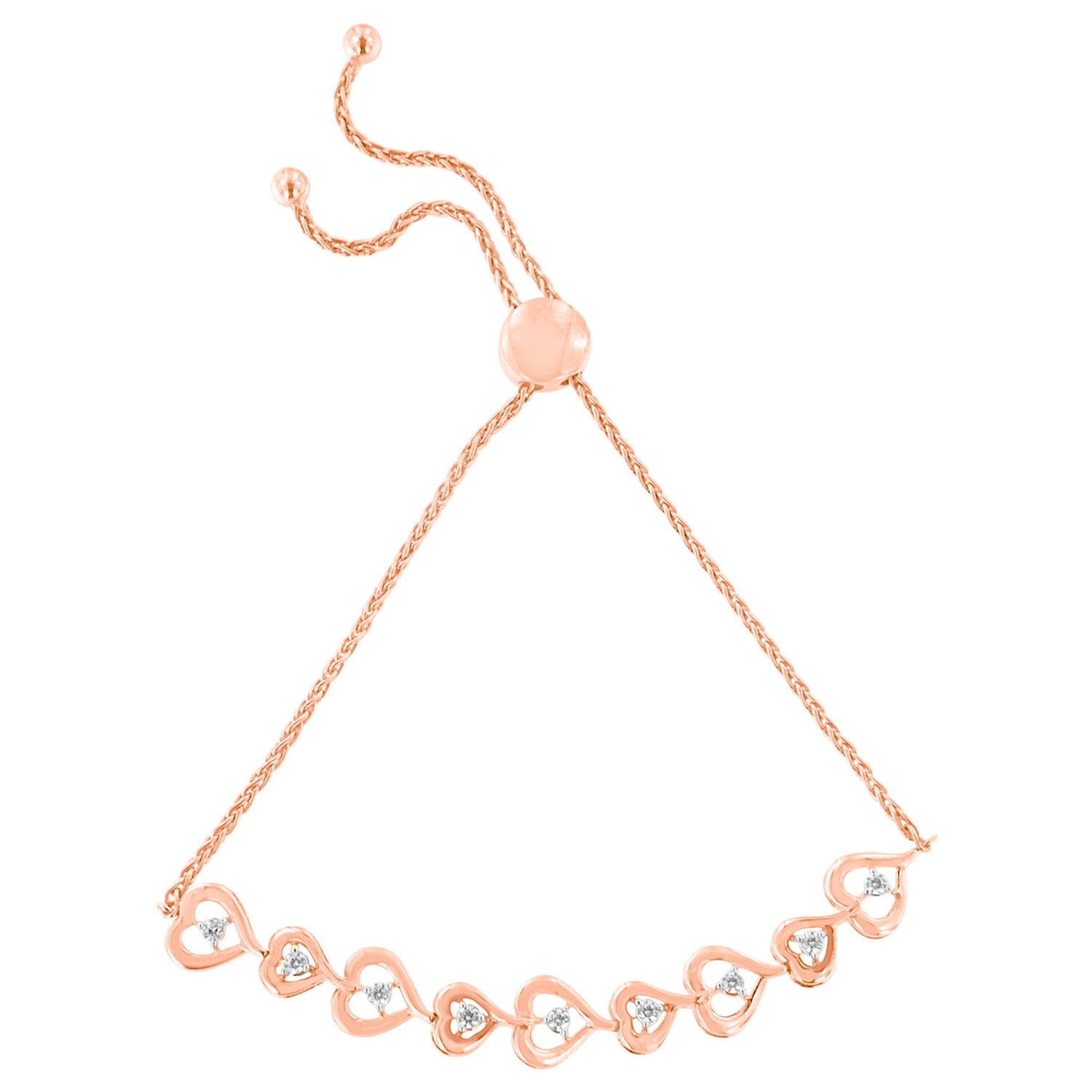 Rose Plated Sterling Silver Diamond Heart-Linked Bolo Bracelet (0.30 cttw, H-I Color, I2-I3 Clarity) by Bids.com