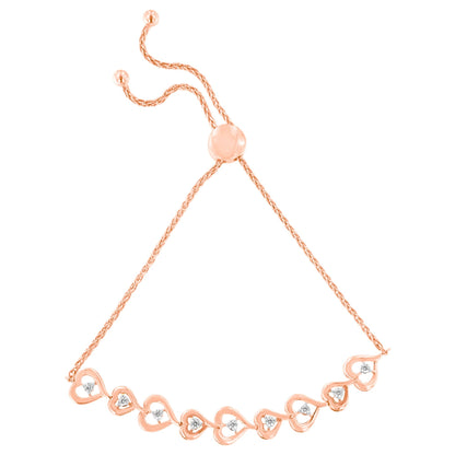 Rose Plated Sterling Silver Diamond Heart-Linked Bolo Bracelet (0.30 cttw, H-I Color, I2-I3 Clarity) by Bids.com