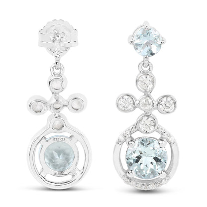 4.42 Carat Genuine Aquamarine and White Zircon .925 Sterling Silver Earrings by Bids.com