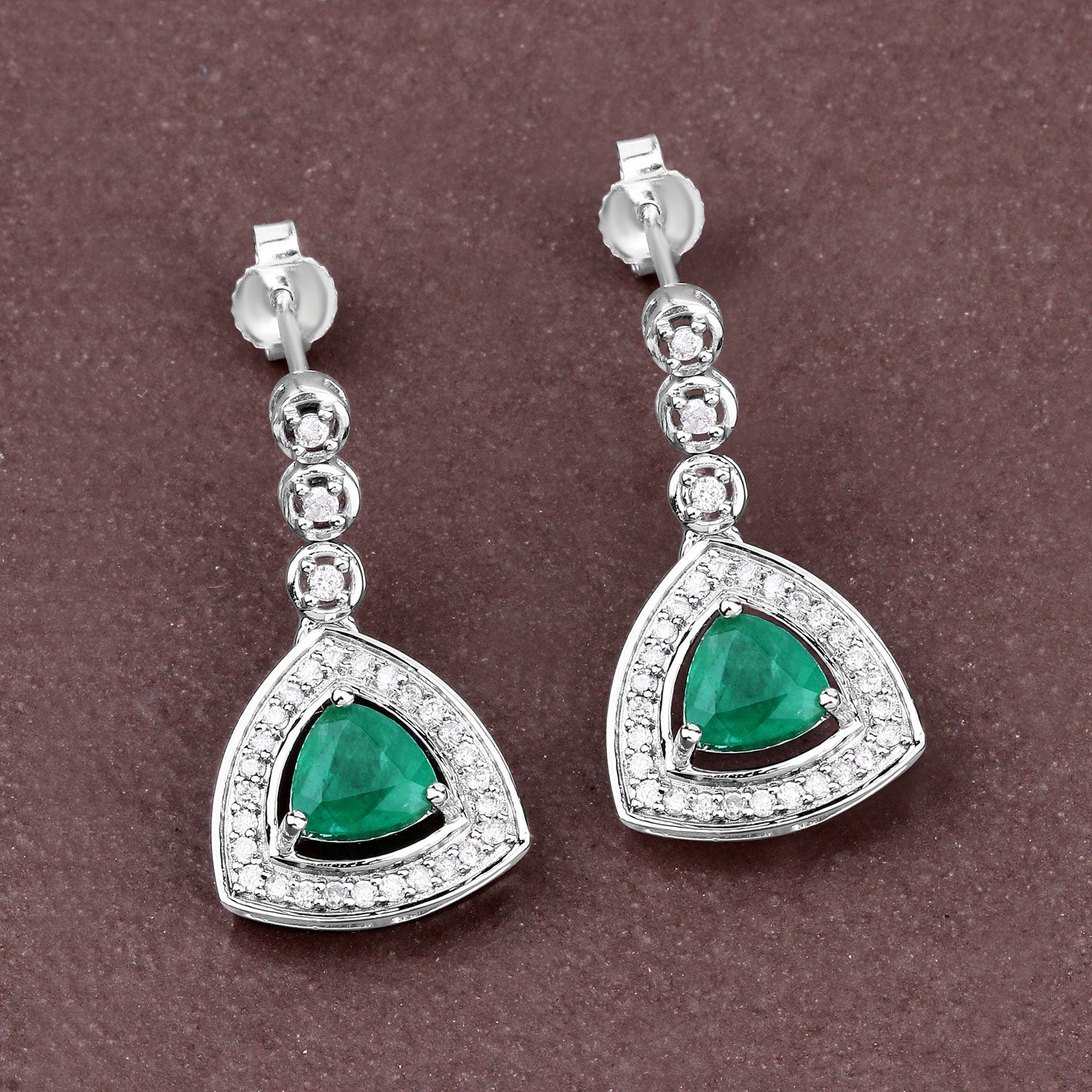 1.39 Carat Genuine Zambian Emerald and White Diamond 14K White Gold Earrings by Bids.com