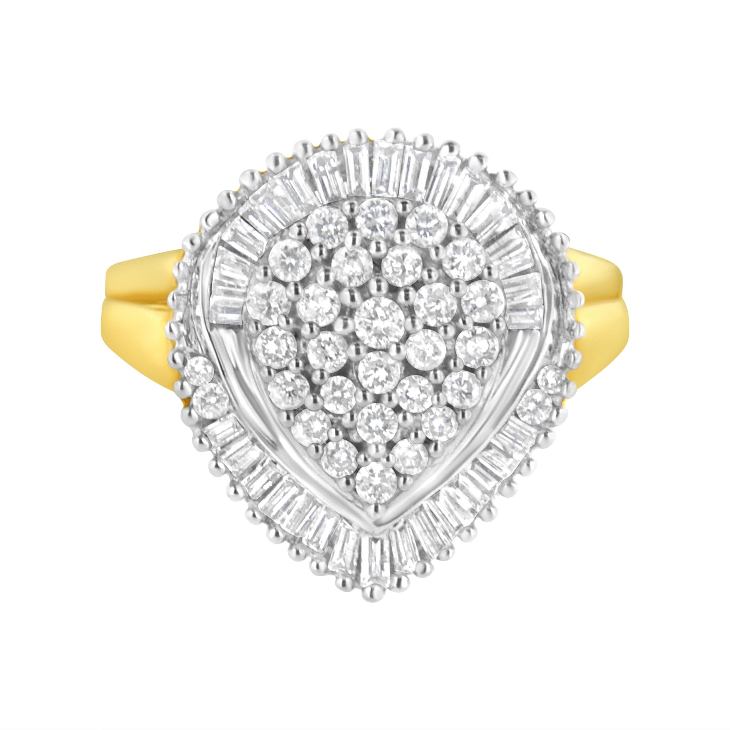 10K Yellow Gold 1.0 Cttw Round and Baguette Cut Diamond Oval Shaped Cluster Ring (I-J Color, I1-I2 Clarity) - Size 7 by Bids.com