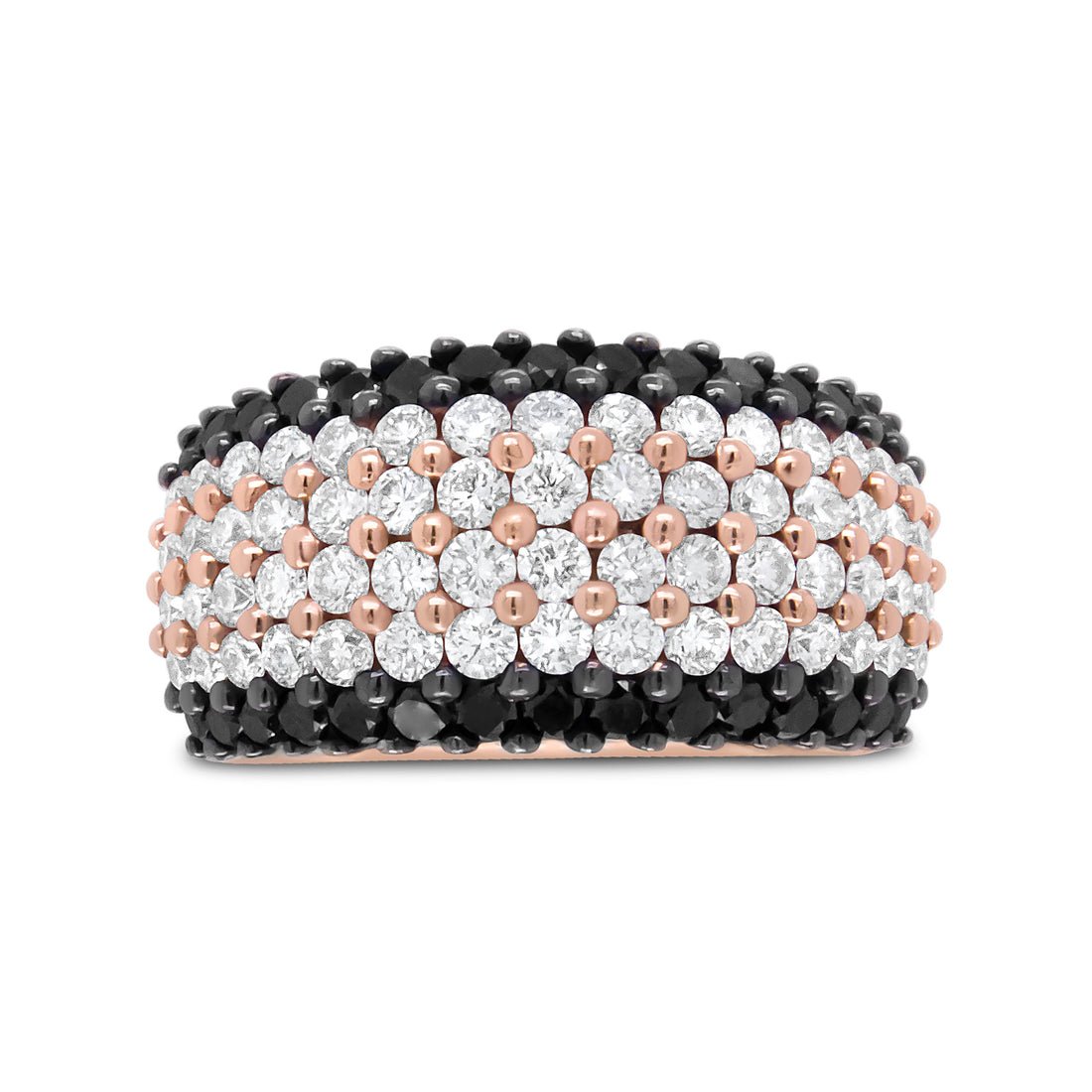 18K Rose Gold 2 1/5 Cttw Black and White Diamond 6 Row Band Ring (F-G and Black Color, VS1-VS2 Clarity) - Ring Size 7 by Bids.com