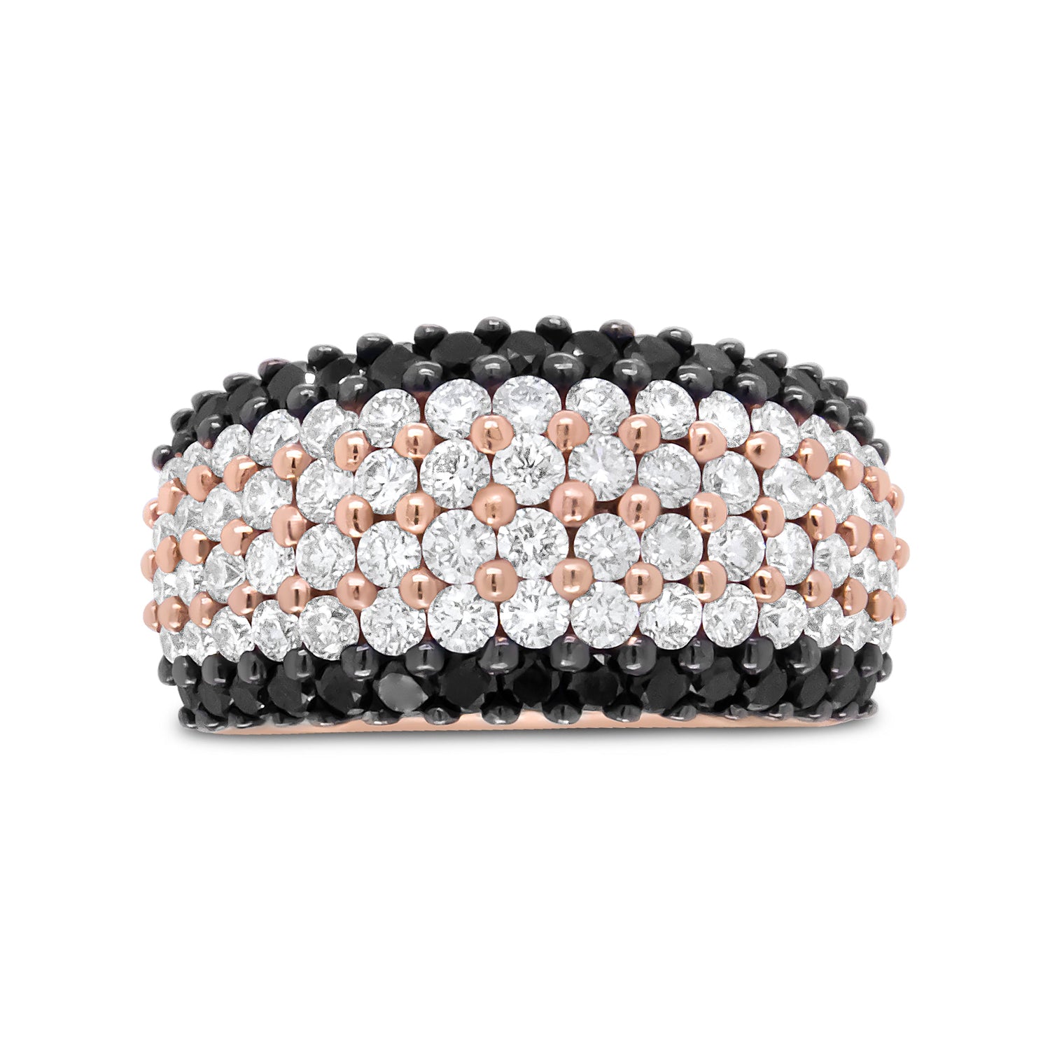 18K Rose Gold 2 1/5 Cttw Black and White Diamond 6 Row Band Ring (F-G and Black Color, VS1-VS2 Clarity) - Ring Size 7 by Bids.com