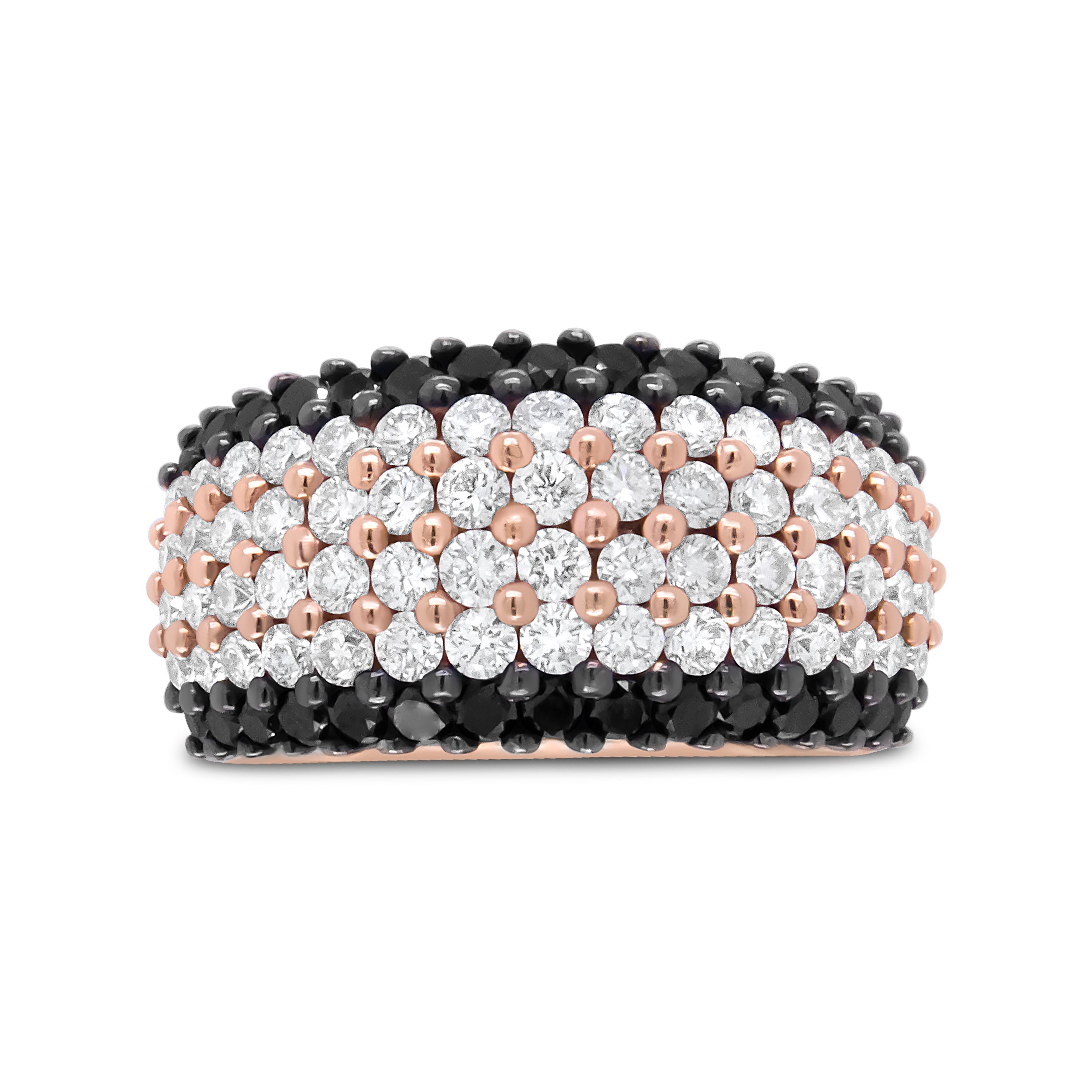 18K Rose Gold 2 1/5 Cttw Black and White Diamond 6 Row Band Ring (F-G and Black Color, VS1-VS2 Clarity) - Ring Size 7 by Bids.com