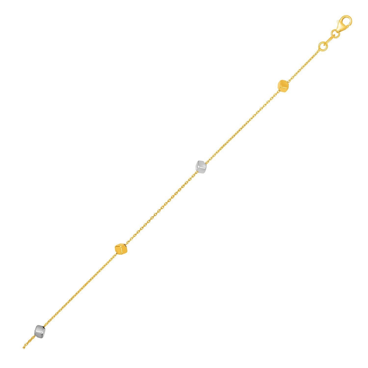 14k Two Tone Gold Bracelet with Polished Cubes by Bids.com