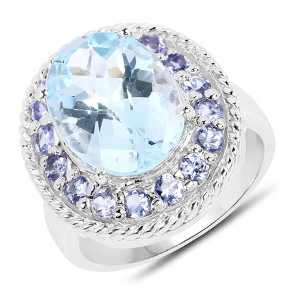 7.41 Carat Genuine Blue Topaz and Tanzanite .925 Sterling Silver Ring by Bids.com