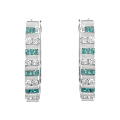10k White Gold Round and Blue Baguette 1/2 cttw Diamond Hoop Earrings (I-J Color, I2-I3 Clarity) by Bids.com