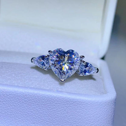 3 Carat Heart-Shaped Sparkala™ Pure Sterling Silver Ring With Sidestones - DestGlow