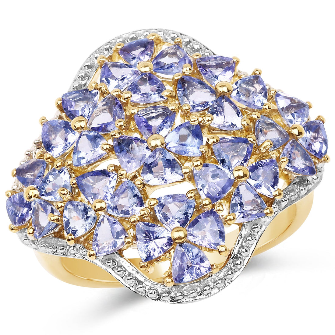 14K Yellow Gold Plated 3.60 Carat Genuine Tanzanite .925 Sterling Silver Ring by Bids.com
