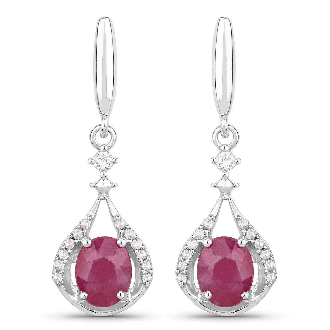 0.70 Carat Genuine Ruby and White Diamond 14K White Gold Earrings  DestGlow