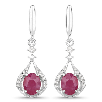 0.70 Carat Genuine Ruby and White Diamond 14K White Gold Earrings  DestGlow
