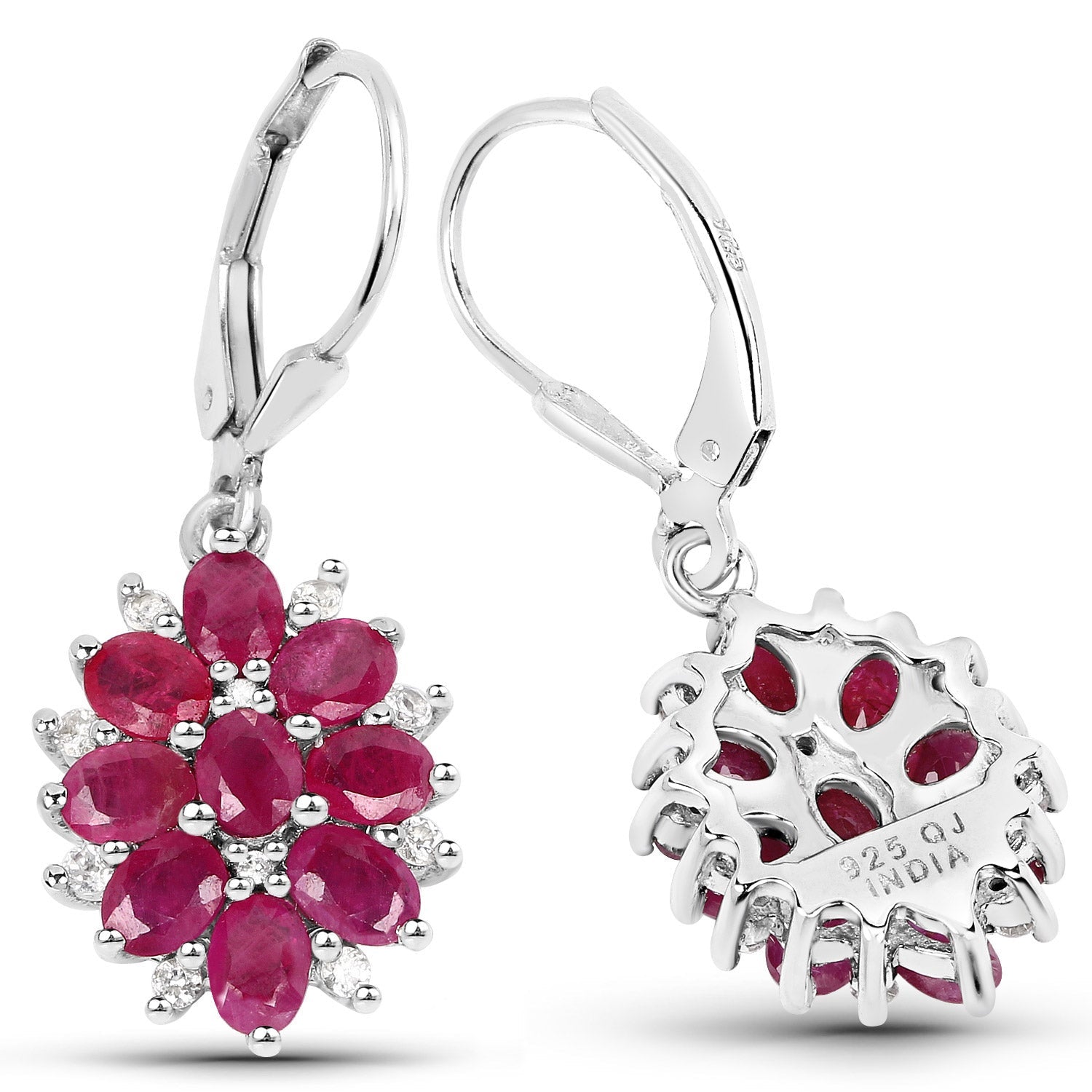 4.30 Carat Genuine Ruby and White Zircon .925 Sterling Silver Earrings  DestGlow