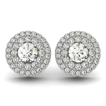 14k White Gold Double Halo Round Diamond Earrings (1 1/4 cttw) by Bids.com