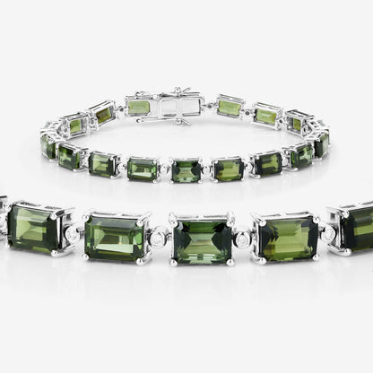 19.04 Carat Genuine Green Tourmaline and White Diamond 14K White Gold Bracelet by Bids.com