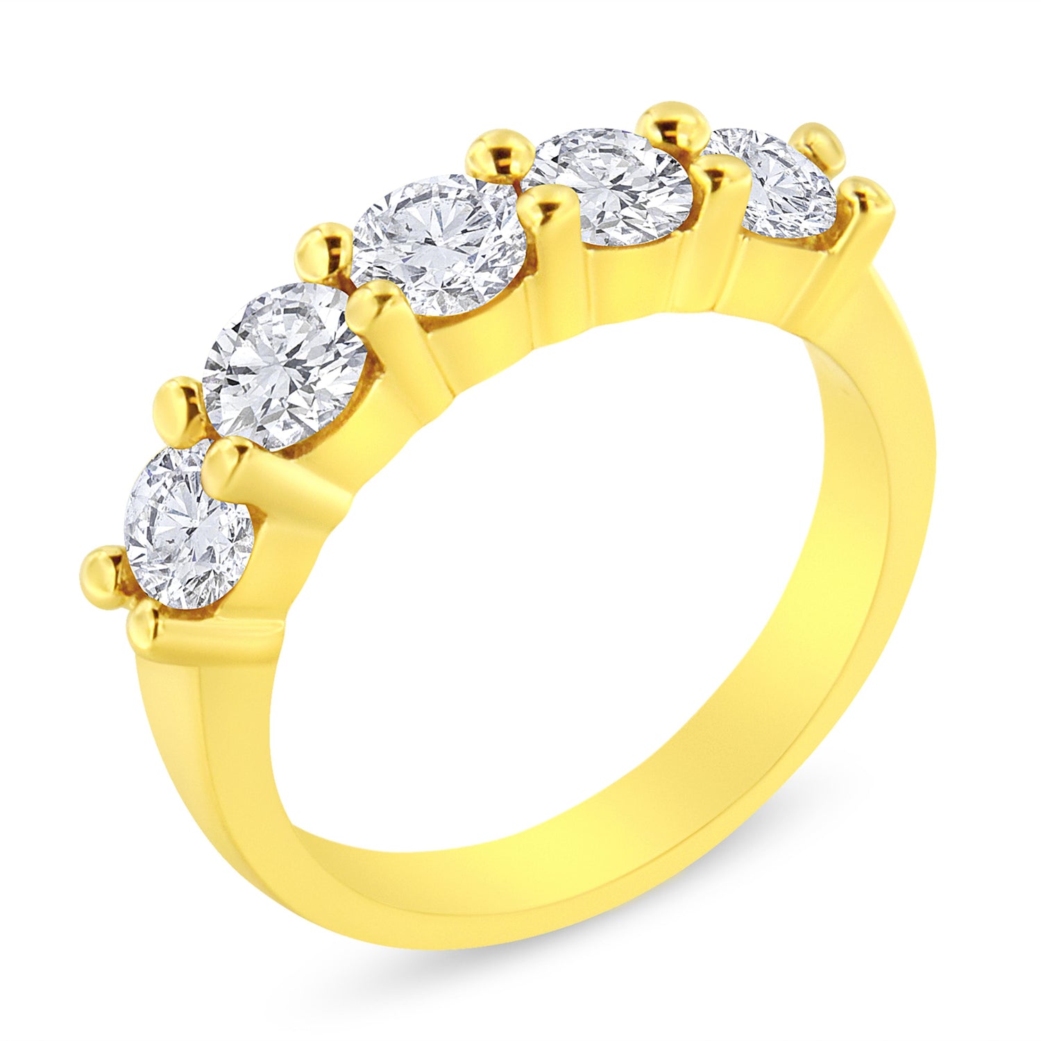 14K Yellow Gold Plated .925 Sterling Silver 1 1/2 Cttw Shared Prong Set Brilliant Round-Cut Diamond Anniversary or Wedding Band Ring (K-L Color, SI2-I1 Clarity) - Size 7 