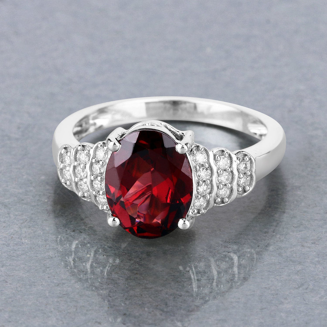 2.87 Carat Genuine Rhodolite and White Diamond 14K White Gold Ring by Bids.com