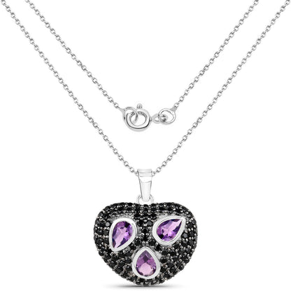 3.19 Carat Genuine Amethyst and Black Spinel .925 Sterling Silver Pendant by Bids.com