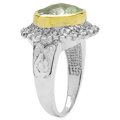 Two Tone Plated 4.16 Carat Genuine Green Amethyst &amp; White Topaz .925 Sterling Silver Ring by Bids.com