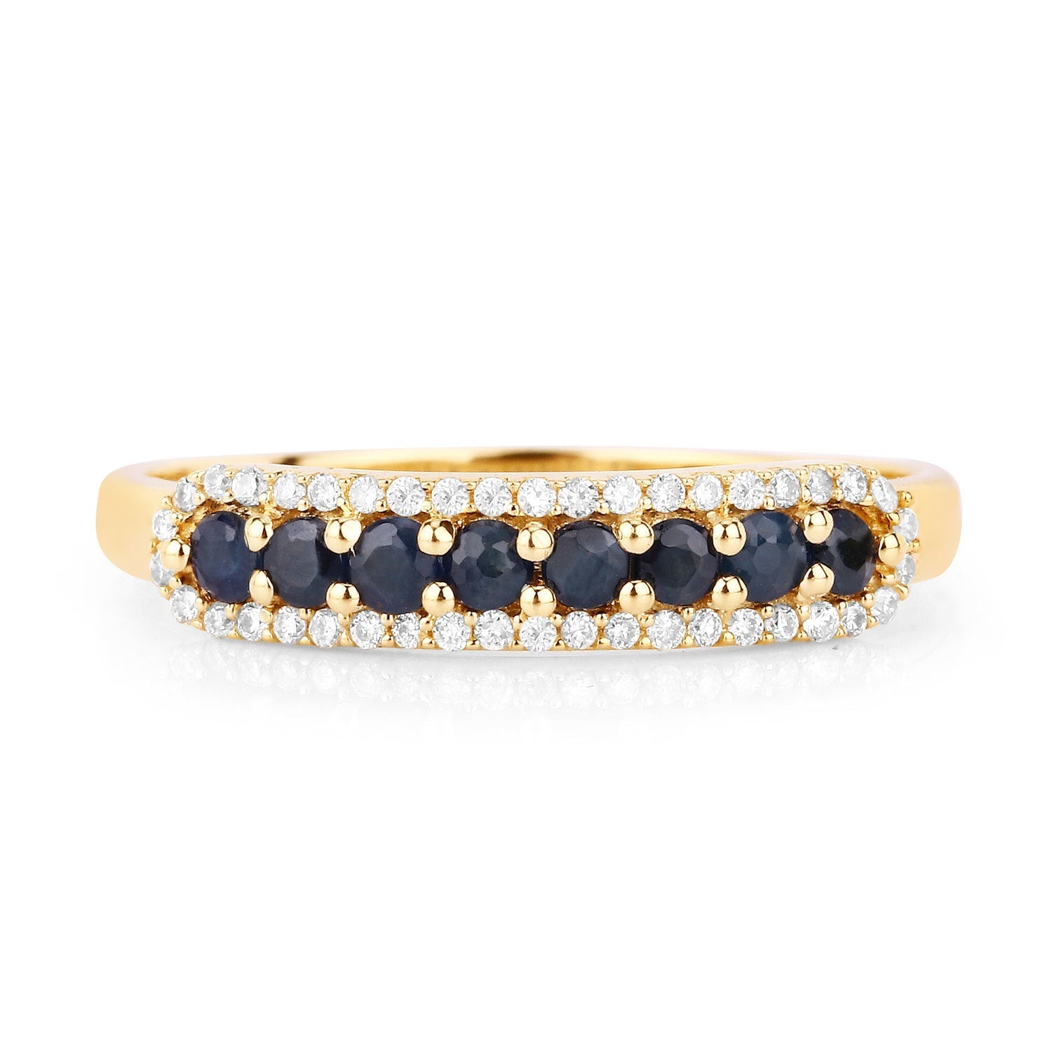 0.43 Carat Genuine Blue Sapphire and White Diamond 14K Yellow Gold Ring  DestGlow