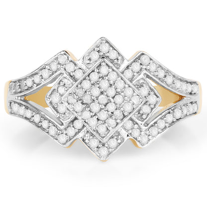 14K Yellow Gold Plated 0.32 Carat Genuine White Diamond .925 Sterling Silver Ring  DestGlow