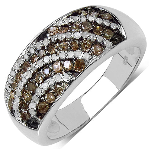 0.64 Carat Genuine Champagne Diamond &amp; White Diamond .925 Sterling Silver Ring by Bids.com