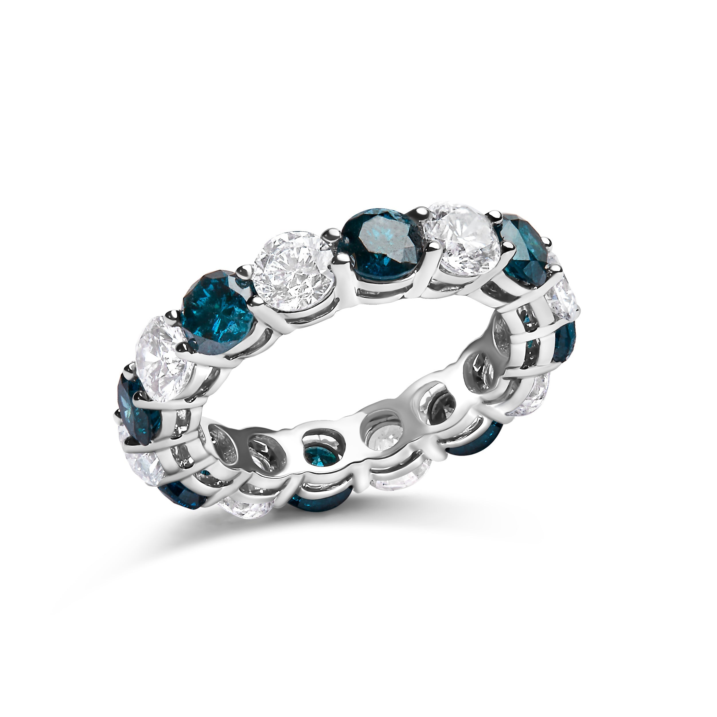14K White Gold 6 1/4 Cttw Alternating Lab-Grown White and Natural Treated Blue Diamond Eternity Band Ring (F-G Color, VS1-VS2 Clarity) by Bids.com