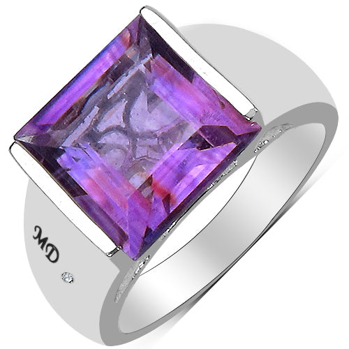 5.21 Carat Genuine Amethyst &amp; White Diamond .925 Sterling Silver Ring by Bids.com
