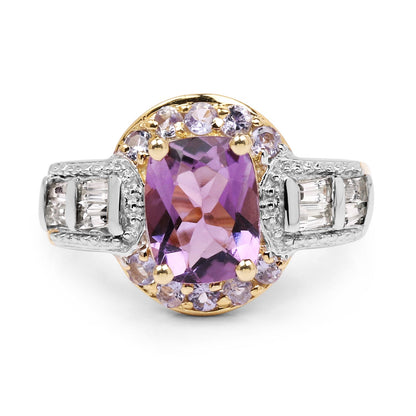 14K Yellow Gold Plated 2.28 Carat Genuine Amethyst, Tanzanite And White Topaz .925 Sterling Silver Ring by Bids.com