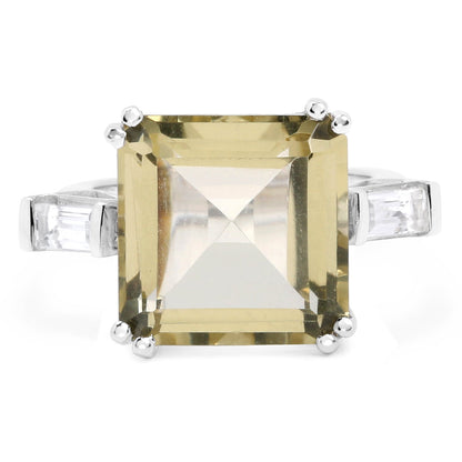 11.45 Carat Genuine Lemon Quartz and White Topaz .925 Sterling Silver Ring  DestGlow