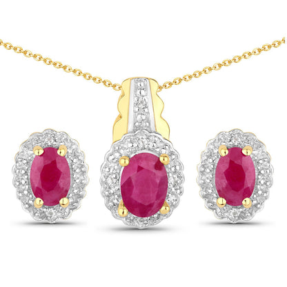 1.94 Carat Genuine Johnson Ruby and White Topaz .925 Sterling Silver Jewelry Set by Bids.com